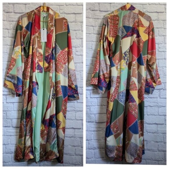 Nichole Lynel Tops - Nichole Lynel Silky Patchwork Print Kimono Cardigan Jacket NEW Multicolored Boho